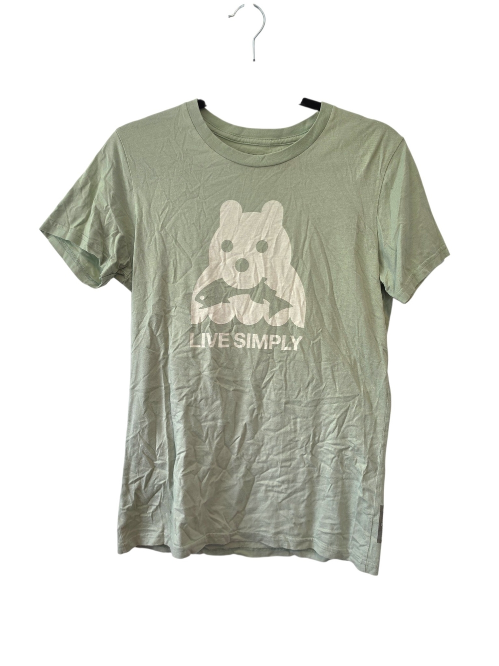 Patagonia Sage Green Live Simply Bear Fish Logo T-Shirt Size Medium Women's